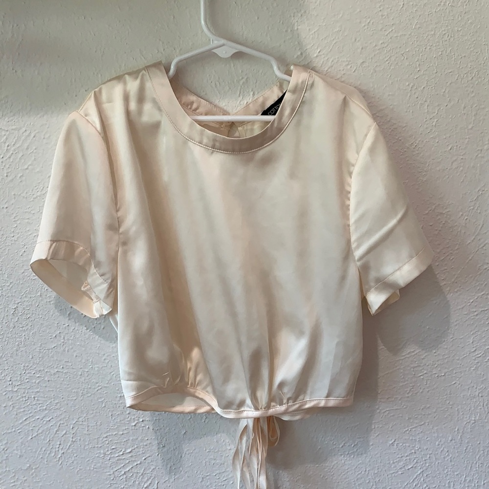 Nude silk cropped wrap top